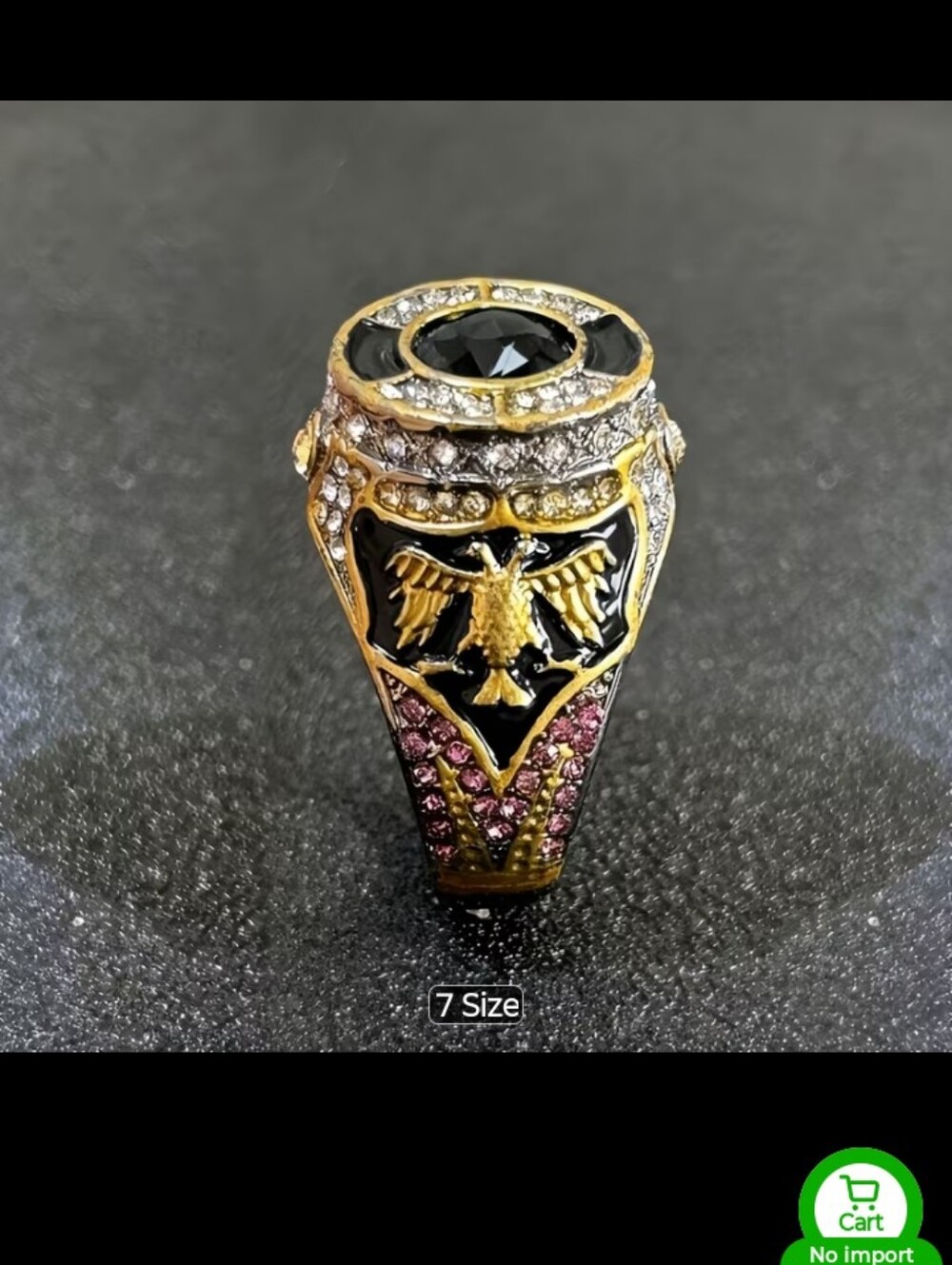 Gold-Tone Black Gem Eagle Signet Ring - Men